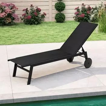 Costway Liegestuhl mit Rollen 6-stufig verstellbar Schwarz