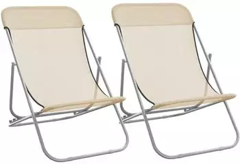 vidaXL Strandst&uuml;hle 2 Stk. Creme Textilene & Pulverbeschichteter Stahl