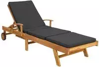 vidaXL Sonnenliege mit Kissen Massivholz Teak Braun und Dunkelgrau