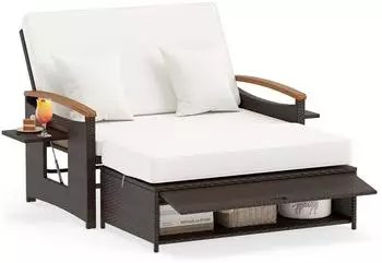 Costway 2-Personen Gartenliege mit verstellbarer Rückenlehne braun/weiß