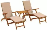 Vidaxl Reclining And Folding Sunlounger 3 Pcs Taupe Solid Acacia Wood