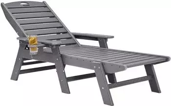 VEVOR Sonnenliege HDPE 181kg Tragkraft, 6-fach verstellbare Rückenlehne, Grau