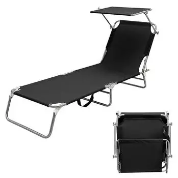 Spetebo 3-Bein Gartenliege klappbar mit Sonnendach, schwarz (40002)
