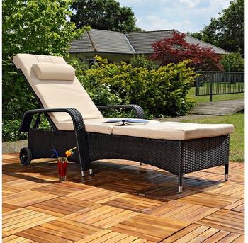 MuCoLa Rattan Gartenliege verstellbar Schwarz ink. Kissen