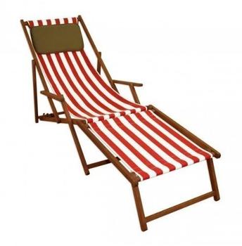 Erst-Holz Liegestuhl rot-weiß Gartenliege Sonnenliege Deckchair Buche Fußteil Kissen klappbar 10-314 F KD