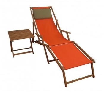Erst-Holz Sonnenliege terracotta Gartenliege Liegestuhl Deckchair Buche Fußteil Tisch Kissen 10-309 F T KD