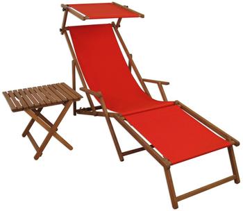 Erst-Holz Sonnenliege rot Liegestuhl Fußteil Sonnendach Tisch Gartenliege Deckchair Strandstuhl 10-308 F S T
