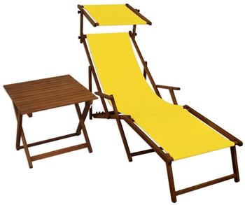 Erst-Holz Sonnenliege gelb Liegestuhl Fußteil Sonnendach Tisch Gartenliege Deckchair Strandstuhl 10-302 F S T