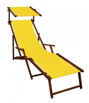 Erst-Holz Gartenliege Dunkler Holz-Liegestuhl Strandliege Stofffarbe Gelb