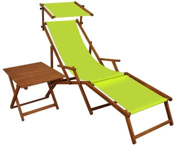 Erst-Holz Sonnenliege pistazie Liegestuhl Sonnendach Tisch Gartenliege Holz Deckchair Strandstuhl 10-306 F S T