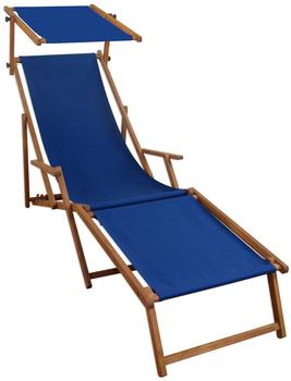 Erst-Holz Gartenliege blau Strandliege Relaxliege Fußablage Sonnendach Buche Deckchair Klappstuhl 10-307 F S