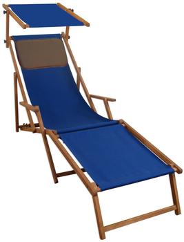 Erst-Holz Liegestuhl blau Sonnenliege Strandstuhl Deckchair Fußablage Kissen Sonnendach 10-307 F S KD