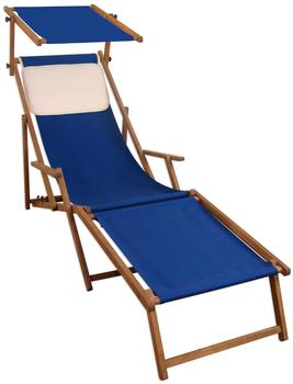 Erst-Holz Liegestuhl blau Sonnenliege Strandstuhl Deckchair Fußablage Kissen Sonnendach 10-307 F S KH