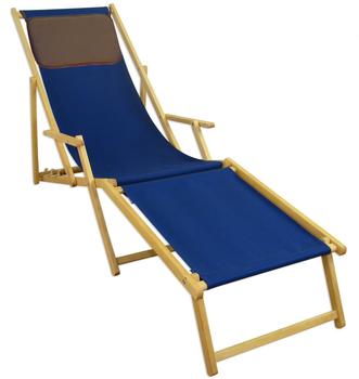 Erst-Holz Strandliege blau Liegestuhl Holzliege Buche natur Fußteil Kissen klappbar 10-307 N F KD