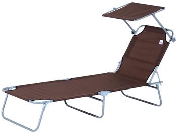 Outsunny Gartenliege Strandliege klappbar mit Sonnenschutz braun