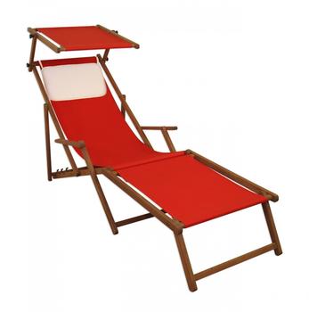 Erst-Holz Sonnenliege rot Liegestuhl Fußteil Sonnendach Kissen Holz Deckchair Gartenmöbel 10-308 F S KH
