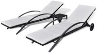 vidaXL Sonnenliegen mit Tisch Poly Rattan Schwarz
