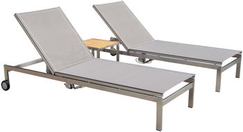 Outflexx Rollliege 2er Edelstahl/Teak mit Beistelltisch grau