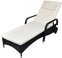 vidaXL Sonnenliege mit Polster & Rollen Poly Rattan Schwarz