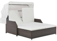 vidaXL 2-Personen-Sonnenliege mit Sonnendach Poly Rattan Braun