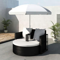 vidaXL Gartenbett mit Sonnenschirm Braun Poly Rattan