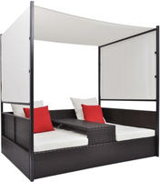 vidaXL Gartenbett mit Baldachin Braun 190&times;130 cm Poly Rattan