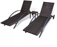 vidaXL Sonnenliegen mit Tisch Poly Rattan Braun