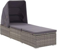 vidaXL Sonnenliege mit Sonnenschutz und Auflagen Poly Rattan Grau