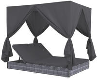 vidaXL Outdoor-Lounge-Bett mit Vorh&auml;ngen Poly Rattan Grau