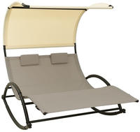 vidaXL Doppel-Sonnenliege mit Sonnendach Textilene Taupe und Creme