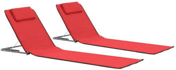 vidaXL 2Pc Beach Mat Folding Backrest red