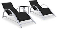 vidaXL Sonnenliegen 2 Stk. mit Tisch Aluminium Schwarz