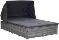 vidaXL 2-Personen-Sonnenliege mit Auflage Poly Rattan Grau