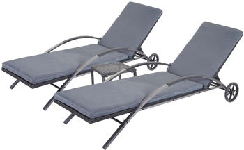 Mendler 2er-Set Sonnenliege HWC-E27 Poly-Rattan schwarz/dunkelgrau