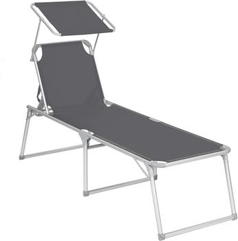Songmics Sonnenliege mit Dach Aluminium grau