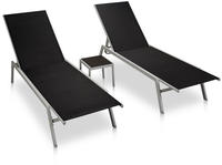 vidaXL Sonnenliegen 2 Stk. mit Tisch Stahl und Textilene Schwarz