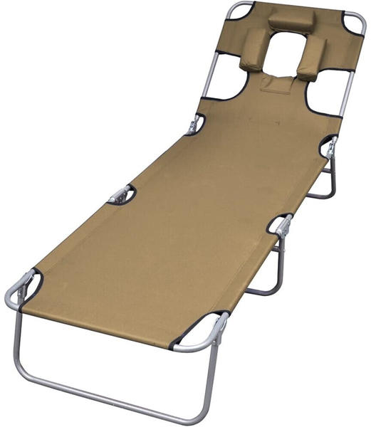 vidaXL Folding cot with cushion and adjustable backrest taupe