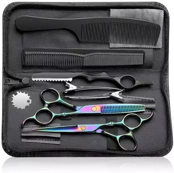 LuxusKollektion Haarschere-Set Edelstahl 10-teilig mit Effilierschere, Regenbogen