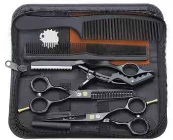 LuxusKollektion Haarschere-Set 14cm, 440C-Edelstahl, schwarz