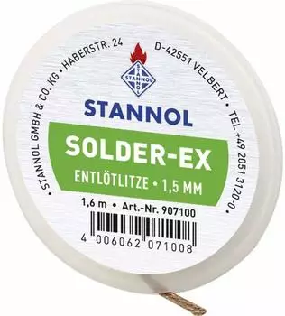Stannol Solder Ex Entlötlitze Kupfer Flussmittel getränkt 1,6 m x 1,5 mm (907100)