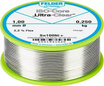 Felder ISO-Core Ultra-Clear Sn100Ni+ bleifreies L&ouml;tzinn 1mm 250g (5551941020)