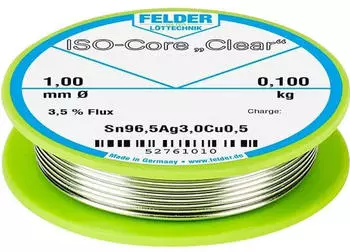 Felder ISO-Core Clear SAC305 L&ouml;tzinn Spule Bleifrei Sn96,5Ag3Cu0,5 1mm (52761010)