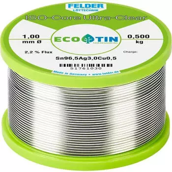 Felder ISO-Core Ultra Clear SAC305 L&ouml;tzinn Spule Sn96,5Ag3Cu0,5 0,5kg 1mm (51761030)