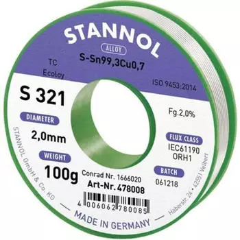 Stannol S321 Lötdraht bleifrei Sn99Cu1 2,0mm 100g (631912)