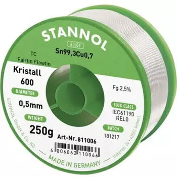 Stannol Kristall 600 L&ouml;tzinn bleifrei Sn99.3Cu0.7 0.5mm 250g (811006)