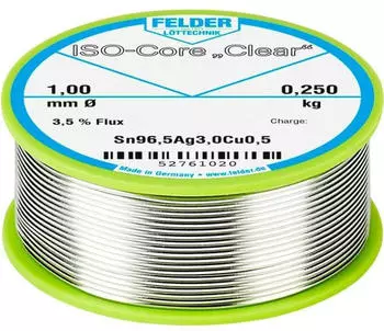 Felder ISO-Core Clear SAC305 L&ouml;tdraht bleifrei Sn96,5Ag3Cu0,5 1mm 250g (52761020)