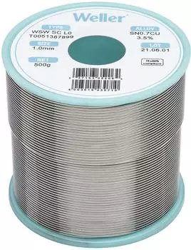 Weller WSW SC L0 L&ouml;tdraht, bleifrei Sn0,7Cu, &Oslash;1,0mm, 500g (T0051387899)
