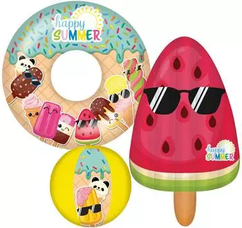 Happy People Happy Summer 3er Strandset Wasserball, Schwimmring & Luftmatratze, Melone (77455)