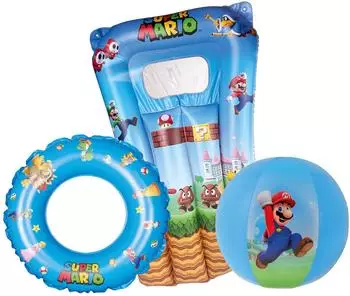 Happy People Super Mario Strandset 3-in-1 Luftmatratze, Schwimmring, Strandball (16190)