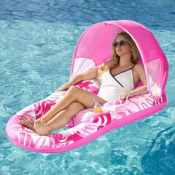 SLOOSH Pool Luftmatratze mit Sonnendach und Getränkehalter rosa